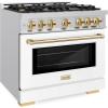 imageZLINE Autograph Edition 36 in 52 cu ft Select Gas Range with 6 Burner Cooktop and Convection Gas Oven in Stainless Steel with White Matte Door and Polished Gold Accents HGRZWM36G