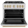 imageZLINE Autograph Edition 36 in 52 cu ft Select Gas Range with 6 Burner Cooktop and Convection Gas Oven in Stainless Steel with White Matte Door and Polished Gold Accents HGRZWM36G