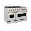 imageZLINE Autograph Edition 48 in 67 cu ft Classic Double Oven Dual Fuel Range with 8 Burner Gas Cooktop in Satin Stainless Steel and Champagne Bronze Accents CDRSZ48CB