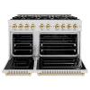 imageZLINE Autograph Edition 48 in 67 cu ft Classic Double Oven Dual Fuel Range with 8 Burner Gas Cooktop in Satin Stainless Steel and Polished Gold Accents CDRSZ48G