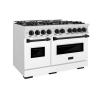 imageZLINE Autograph Edition 48 in 67 cu ft Classic Double Oven Dual Fuel Range with 8 Burner Gas Cooktop in Satin Stainless Steel with White Matte Doors and Matte Black Accents CDRSZWM48MB