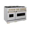 imageZLINE Autograph Edition 48 in 67 cu ft Classic Double Oven Dual Fuel Range with 8 Burner Gas Cooktop in Stainless Steel and Champagne Bronze Accents CDRZ48CB