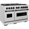 imageZLINE Autograph Edition 48 in 67 cu ft Classic Double Oven Gas Range with 8 Burner Cooktop in Satin Stainless Steel and Matte Black Accents CGRSZ48MB