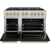 imageZLINE Autograph Edition 48 in 67 cu ft Classic Double Oven Gas Range with 8 Burner Cooktop in Satin Stainless Steel with Black Matte Doors and Champagne Bronze Accents CGRSZBLM48CB