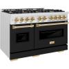 imageZLINE Autograph Edition 48 in 67 cu ft Classic Double Oven Gas Range with 8 Burner Cooktop in Satin Stainless Steel with Black Matte Doors and Polished Gold Accents CGRSZBLM48G