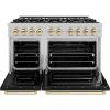 imageZLINE Autograph Edition 48 in 67 cu ft Classic Double Oven Gas Range with 8 Burner Cooktop in Satin Stainless Steel with Black Matte Doors and Polished Gold Accents CGRSZBLM48G