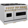 imageZLINE Autograph Edition 48 in 67 cu ft Classic Double Oven Gas Range with 8 Burner Cooktop in Stainless Steel and Polished Gold Accents CGRZ48G