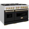 imageZLINE Autograph Edition 48 in 67 cu ft Classic Double Oven Gas Range with 8 Burner Cooktop in Stainless Steel with Black Matte Doors and Polished Gold Accents CGRZBLM48G