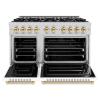 imageZLINE Autograph Edition 48 in 67 cu ft Classic Double Oven Gas Range with 8 Burner Cooktop in Stainless Steel with White Matte Doors and Polished Gold Accents CGRZWM48G