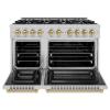imageZLINE Autograph Edition 48 in 67 cu ft Select Double Oven Dual Fuel Range with 8 Burner Gas Cooktop in Satin Stainless Steel and Champagne Bronze Accents HDRSZ48CB