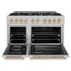 imageZLINE Autograph Edition 48 in 67 cu ft Select Double Oven Dual Fuel Range with 8 Burner Gas Cooktop in Satin Stainless Steel and Polished Gold Accents HDRSZ48G