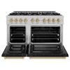 imageZLINE Autograph Edition 48 in 67 cu ft Select Double Oven Dual Fuel Range with 8 Burner Gas Cooktop in Satin Stainless Steel with Black Matte Doors and Champagne Bronze Accents HDRSZBLM48CB