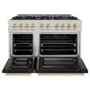 imageZLINE Autograph Edition 48 in 67 cu ft Select Double Oven Dual Fuel Range with 8 Burner Gas Cooktop in Satin Stainless Steel with Black Matte Doors and Polished Gold Accents HDRSZBLM48G