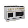 imageZLINE Autograph Edition 48 in 67 cu ft Select Double Oven Dual Fuel Range with 8 Burner Gas Cooktop in Stainless Steel and Polished Gold Accents HDRZ48G