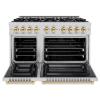 imageZLINE Autograph Edition 48 in 67 cu ft Select Double Oven Dual Fuel Range with 8 Burner Gas Cooktop in Stainless Steel and Polished Gold Accents HDRZ48G
