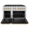 imageZLINE Autograph Edition 48 in 67 cu ft Select Double Oven Dual Fuel Range with 8 Burner Gas Cooktop in Stainless Steel with Black Matte Doors and Champagne Bronze Accents HDRZBLM48CB