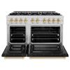 imageZLINE Autograph Edition 48 in 67 cu ft Select Double Oven Dual Fuel Range with 8 Burner Gas Cooktop in Stainless Steel with Black Matte Doors and Polished Gold Accents HDRZBLM48G