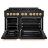 imageZLINE Autograph Edition 48 in 67 cu ft Select Double Oven Gas Range with 8 Burner Cooktop in Black Stainless Steel and Polished Gold Accents HGRBZ48G