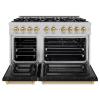 imageZLINE Autograph Edition 48 in 67 cu ft Select Double Oven Gas Range with 8 Burner Cooktop in Satin Stainless Steel with Black Matte Doors and Champagne Bronze Accents HGRSZBLM48CB