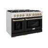 imageZLINE Autograph Edition 48 in 67 cu ft Select Double Oven Gas Range with 8 Burner Cooktop in Satin Stainless Steel with Black Matte Doors and Champagne Bronze Accents HGRSZBLM48CB