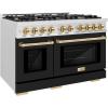 imageZLINE Autograph Edition 48 in 67 cu ft Select Double Oven Gas Range with 8 Burner Cooktop in Satin Stainless Steel with Black Matte Doors and Polished Gold Accents HGRSZBLM48G
