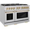 imageZLINE Autograph Edition 48 in 67 cu ft Select Double Oven Gas Range with 8 Burner Cooktop in Stainless Steel and Polished Gold Accents HGRZ48G