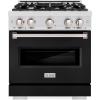 imageZLINE 30 in 42 cu ft Classic Gas Range with 4 Burner Cooktop and Convection Gas Oven in Satin Stainless Steel with Black Matte Door CGRSBLM30