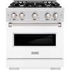 imageZLINE 30 in 42 cu ft Classic Gas Range with 4 Burner Cooktop and Convection Gas Oven in Satin Stainless Steel with White Matte Door CGRSWM30