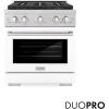 imageZLINE 30 in 42 cu ft Paramount Gas Range with 4 Burner DuoPro Cooktop and Convection Gas Oven in Satin Stainless Steel with White Matte Door PSGRSWM30