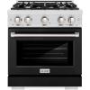 imageZLINE 30 in 42 cu ft Select Dual Fuel Range with 4 Burner Gas Cooktop and Electric Convection Oven in Satin Stainless Steel with Black Matte Door HDRSBLM30