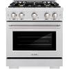 imageZLINE 30 in 42 cu ft Select Dual Fuel Range with Gas Cooktop and Electric Convection Oven in Satin Stainless Steel with 4 Brass Burners HDRSBR30
