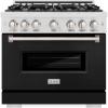 imageZLINE 36 in 52 cu ft Classic Gas Range with 6 Burner Cooktop and Convection Gas Oven in Satin Stainless Steel with Black Matte Door CGRSBLM36