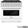 imageZLINE 36 in 52 cu ft Paramount Dual Fuel Range with 6 Burner DuoPro Cooktop and Electric Convection Oven in Satin Stainless Steel with White Matte Door PSDRSWM36