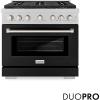 imageZLINE 36 in 52 cu ft Paramount Gas Range with 6 Burner DuoPro Cooktop and Convection Gas Oven in Satin Stainless Steel with Black Matte Door PSGRSBLM36