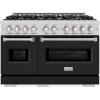 imageZLINE 48 in 67 cu ft Classic Double Oven Dual Fuel Range with 8 Burner Gas Cooktop in Stainless Steel with Black Matte Doors CDRBLM48