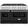 imageZLINE 48 in 67 cu ft Classic Double Oven Gas Range with 8 Burner Cooktop in Satin Stainless Steel with Black Matte Doors CGRSBLM48