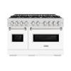 imageZLINE 48 in 67 cu ft Classic Double Oven Gas Range with 8 Burner Cooktop in Satin Stainless Steel with White Matte Doors CGRSWM48
