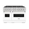 imageZLINE 48 in 67 cu ft Classic Double Oven Gas Range with 8 Burner Cooktop in Stainless Steel with White Matte Doors CGRWM48