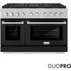 imageZLINE 48 in 67 cu ft Paramount Dual Fuel Range with 8 Burner DuoPro Cooktop and Dual Ovens in Satin Stainless Steel with Black Matte Doors PSDRSBLM48