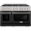 imageZLINE 48 in 67 cu ft Select Double Oven Gas Range with 8 Burner Cooktop in Satin Stainless Steel with Black Matte Doors HGRSBLM48