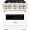 imageZLINE Autograph 30 Classic Dual Fuel Range wWhite Door amp Gold Accents CDRZWM30G