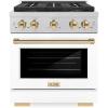 imageZLINE Autograph 30 in 42 cu ft Paramount Dual Fuel Range with 4 Burner DuoPro Cooktop and Electric Convection Oven in Satin Stainless Steel with White Door and Gold Accents PSDRSZWM30G