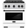imageZLINE Autograph 30 in 42 cu ft Paramount Dual Fuel Range with 4 Burner DuoPro Cooktop and Electric Convection Oven in Satin Stainless Steel with White Door and Black Accents PSDRSZWM30MB