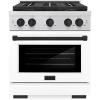 imageZLINE Autograph 30 in 42 cu ft Paramount Dual Fuel Range with 4 Burner DuoPro Cooktop and Electric Convection Oven in Stainless Steel with White Door and Matte Black Accents PSDRZWM30MB