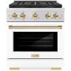imageZLINE Autograph 30 in 42 cu ft Paramount Dual Fuel Range with 4 Burner DuoPro Cooktop and Electric Convection Oven in Stainless Steel with White Door and Polished Gold Accents PSDRZWM30G