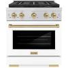 imageZLINE Autograph 30 in 42 cu ft Paramount Dual Fuel Range with 4 Burner DuoPro Cooktop and Electric Convection Oven in Stainless Steel with White Door and Champagne Bronze Accents PSDRZWM30CB