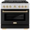 imageZLINE Autograph 36 in 52 cu ft Paramount Dual Fuel Range with 6 Burner DuoPro Cooktop and Electric Convection Oven in Satin Stainless Steel with Black Door and Gold Accents PSDRSZBLM36G