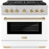 imageZLINE Autograph 36 in 52 cu ft Paramount Dual Fuel Range with 6 Burner DuoPro Cooktop and Electric Convection Oven in Satin Stainless Steel with White Door and Gold Accents PSDRSZWM36G