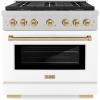 imageZLINE Autograph 36 in 52 cu ft Paramount Dual Fuel Range with 6 Burner DuoPro Cooktop and Electric Convection Oven in Satin Stainless Steel with White Door and Bronze Accents PSDRSZWM36CB