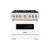 imageZLINE Autograph 36 in Classic Dual Fuel Satin Steel Range wWhite amp Bronze Accents